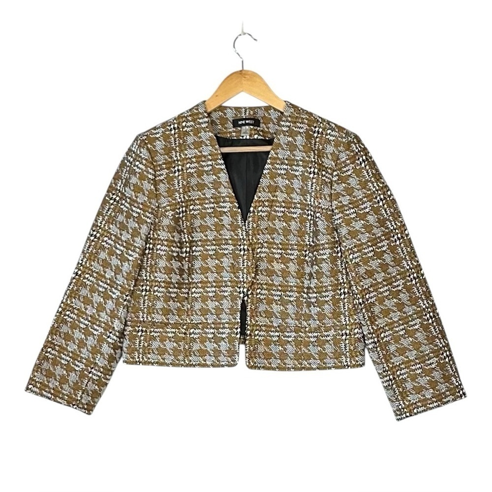 Nine West Women’s Houndstooth Cropped Jacket Blazer Sz 12